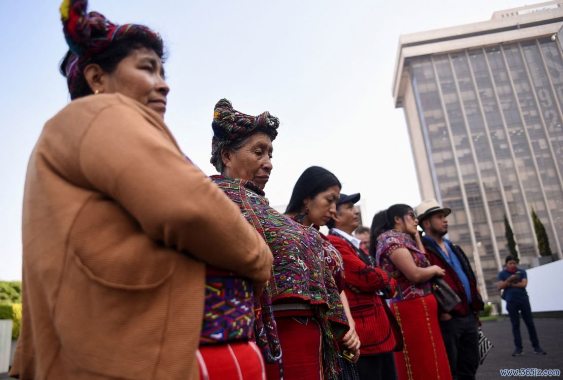Survivors from the civil war gather outside the Supreme Court, prior to a hearing in the Ixil Genocide trial, in Guatemala City, Guatemala March 25, 2024.